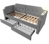 Cama nido con luz de lectura usb tipo-c, en terciopelo gris, 90x200 cm