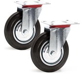 Juego de 2 ruedas giratorias 200 mm goma maciza llantas metálicas placa máx. 150 kg/rueda