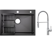 Fregadero de cocina cecipa max de 1 seno de inox 60×45×18 cm - negro fregadero de 1 seno con escurridor + mezclador de resorte con ducha extraíble