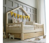 Cama cabaña 90x190 con barandilla somier y cajón manon madera