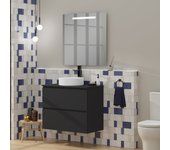 Conjunto de baño greta | mueble de baño suspendido | 90 cm negro mate | dos cajones | lavabo sobre encimera redondo | mueble montado | plusbaño