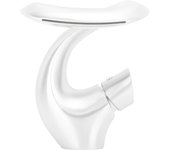 Grifo para lavabo de baño, grifo mezclador de agua fría y caliente ajustable en cascada, latón aerodinámico para lavabo debajo del mostrador (blanco)