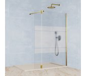 Mampara fija + abatible clear moving dorado 68 cm + 35 cm con serigrafiado