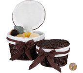 Relaxdays set de dos cestos de almacenaje, con tapa, madera de buri, redondos, trenzado, marrón oscuro