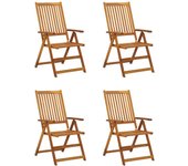 Sillas de jardín reclinables 4 uds madera maciza acacia cojines