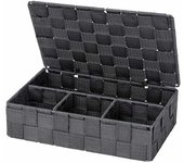Wenko cestino da bagno piccolo con coperchio adria grigio scuro - cestino da bagno con coperchio e 4 scomparti, polipropilene, 26 x 7 x 17 cm, grigio