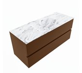 Mondiaz vica dlux 120cm mueble de baño color rust con 2 cajones. con lavabo cloud centro sin orificios color glace
