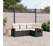 Juego de sofás jardín 4 piezas | conjunto de jardín de ocio | set de comedor de jardín con cojines ratán sintético negro cfw859624