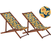 Beliani conjunto de 2 hamacas plegables anzio con telas de recambio motivo floral madera de acacia marrón oscuro