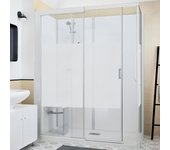 Puerta corredera de esquina mecánica kinemagic serenity low con franja central de vidrio esmerilado, 100/117 x 89/106 cm