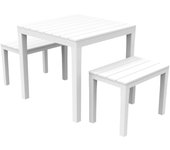 Dkabash conjunto de salón de exterior, conjunto de jardín con 1 mesa cuadrada y 2 bancos, conjunto de interior y exterior, 100% made in italy, blanco