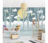 Papel pintado fotomural bosque naturaleza luna arbres casas 165 - habitación infantil niño niña bebé - tnt 432 x 290 cm premium