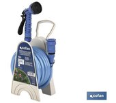 Cofan kit manguera agua azul+soporte+pistola 9.5 (10 m.