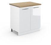 Vicco armario bajo para fregadero fame-line, blanco alto brillo, 80 cm , et roble