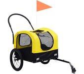 Remolque de bicicleta mascotas cochecito 2 en 1 amarillo negro