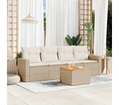 Juego de sofás jardín con cojines 5 piezas | conjunto de jardín de ocio | set de comedor de jardín ratán sintético beige cfw593691