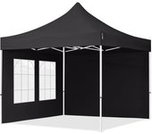 3x3 m carpa plegable, economy acero 30mm, 2 laterales con ventanas rectangulares, negro