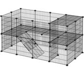 Valla para pequeños animales ajustable de malla metálica, jaula con 2 niveles, recinto flexible, 143x73x71 cm, negro