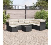 Conjunto de muebles de jardín vidaxl de 9 piezas con cojines negros de mimbre