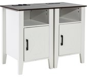 Vevor set de 2 mesas auxiliares estilo granja, mesa de noche cuadrada con puertos usb y enchufes, mesa 3 niveles con almacenamiento y luces led