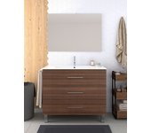 Mueble de baño ribera de 3 cajones incluye lavabo y espejo - fresno tea 90 x 45 cm seno centrado