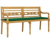 Banco de jardín muebles de terraza exterior con cojín verde 150 cm madera maciza de teca 02_0011101