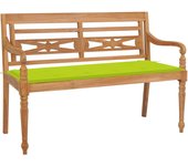 Banco de jardín muebles de exterior terraza con cojín verde brillante 120 cm madera maciza de teca 02_0011108