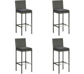 Pack 4 uds taburetes altos | taburete de cocina | taburetes de bar de jardín cojines ratán sintético gris cfw49799