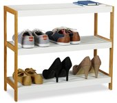 Relaxdays zapatero con 3 estantes, bambú, tablero dm, resistente, blanco y marrón