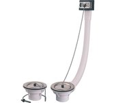 Desagües fregadero ø60 mm, tapas embellecedoras de acero inoxidable, cubetas ø85, apriete 0 a 20, con tp