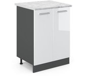 Vicco mueble bajo de cocina r-line, blanco alto brillo, 60 cm et mármol