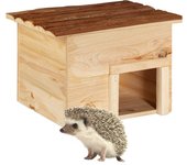 Relaxdays casa erizo, cueva animales pequeños, de madera, con suelo, refugio hibernación jardín, 22,5x32x27 cm, natural