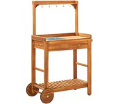 Carro de cocina para jardín madera de acacia 92x43,5x141,5 cm