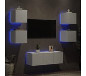 Muebles de pared para tv con led 6 piezas de madera contrachapada blanca