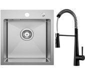 Cecipa max fregadero de cocina 1 seno 40 × 45 cm fregadero de inox + mezclador de cocina con resorte con 3 modos de salida de agua, negro
