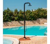 Ducha de piscina pula negra, rociador 25cm, jardín, mezclador, teleducha, acero inoxidable aisi 316l, agua caliente/fría, conexiones ocultas
