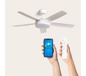 Techbrey ventilador de techo silencioso patroclo blanco 106cm motor dc controlador de pared + mando, con luz