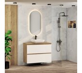 Conjunto de baño nia | mueble suspendido | 90 cm blanco | dos cajones | lavabo sobrepuesto | no incluye espejo | mueble montado| alday
