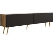 Mueble tv: roble wotan / negro mate, patas doradas, 170 x 52 x 32 cm