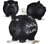 Relaxdays set 3 huchas cerdito pizarra con tiza, cerámica, negro, 14 x 17 x 13 cm