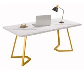 Tribesigns escritorio de ordenador, 140 x 80 x 75 cm,mesa de comedor para oficina en casa, escritorios de hogar, blanco y dorado