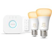 Philips hue white ambiance kit de inicio: 2 bombillas inteligentes e27 (1100) + regulador de intensidad