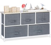 Relaxdays cajonera multiusos con 5 cajones, metal-tela, gris, 54.5 x 100 x 30 cm
