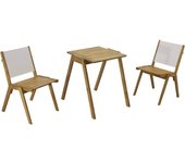 Mesa cuadrada de jardín y 2 sillas de madera color crudo