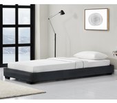 Corium® cama individual - tapizado en piel sintética - 90 x 200 cm - somier moderno con listones para cama - negro