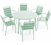 Mesa redonda de jardín y 6 sillas de acero verde salvia, palavas - oviala