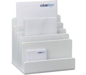 Relaxdays soporte para documentos, bandeja para cartas, cinco compartimentos, bambú, 23x24,5x20,5 cm, 1 ud., blanco