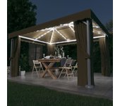 Cenador con cortina y guirnalda de luces led 4x3 m taupe