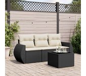 Juego de sofás jardín 4 piezas | conjunto de jardín de ocio | set de comedor de jardín con cojines ratán sintético negro cfw403040