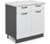 Vicco mueble bajo de cocina fame-line, blanco casa de campo, 80 cm , et mármol